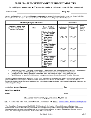 Group Health Plan Third Party Authorization Form
