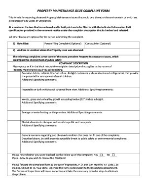 Property Maintenance Issue Complaint Form