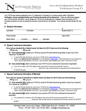 2015-2016 Independent Student Verification Form V1