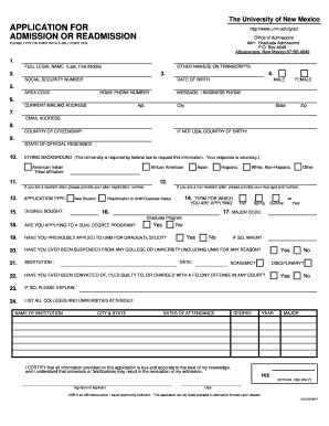University of New Mexico Graduate Admission Application