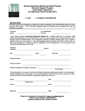 General Assistance Behavioral Health Program Authorization Agreement