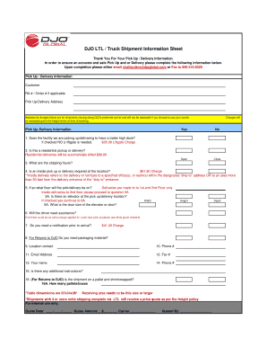 Truck Shipment Information Sheet