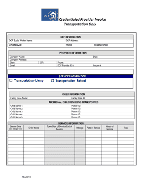 Credentialed Provider Invoice for Transportation