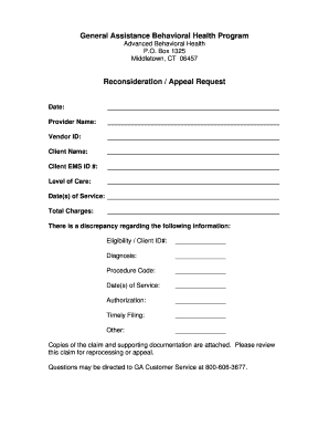 Behavioral Health Appeal Request Form