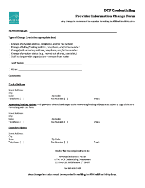 Provider Information Change Form - ABH