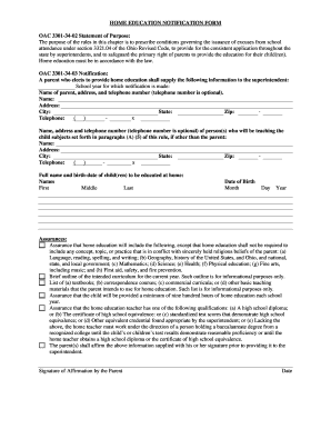 Ohio Home Education Notification Form