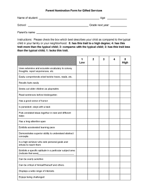 Parent Nomination Form for Gifted Services