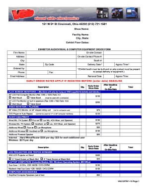 Exhibitor AudioVisual Equipment Order Form