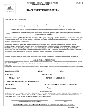 Muskego-Norway School District Non-Prescription Medication Consent Form