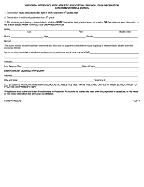 Wisconsin Student Athletic Physical Exam Form