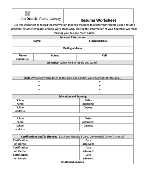 Resume Worksheet