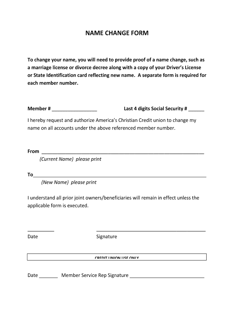 Fillable Online NAME CHANGE FORM Americas Christian Fax Email Print