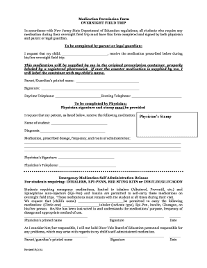 New Jersey Overnight Field Trip Medication Permission Form