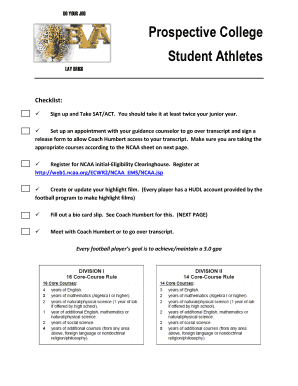 College Student Athlete Checklist