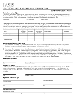IASIS Healthcare 401(k) Beneficiary Designation Form