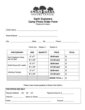 Camp Photo Order Form