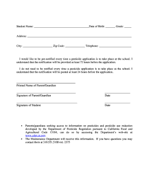 Annual Pesticide Notification Request