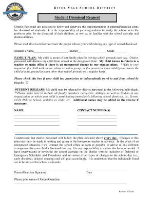 Student Dismissal Request Form