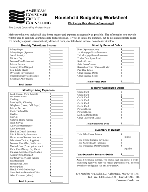 Household Budgeting Worksheet