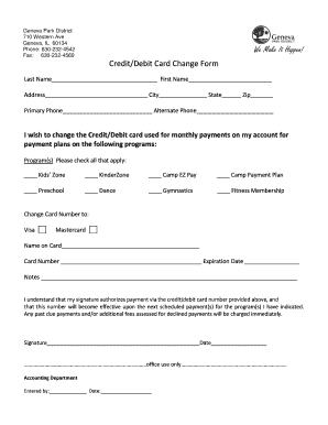 Credit/Debit Card Change Form