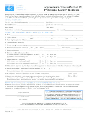 New York Excess Professional Liability Insurance Application