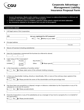 Corporate Management Liability Insurance Proposal Form