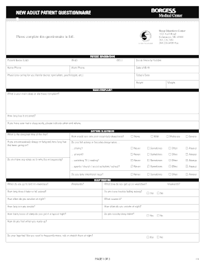 New Adult Patient Questionnaire