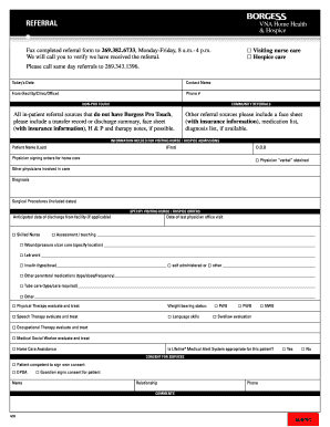 Fillable Online REFERRAL - Borgess Health Fax Email Print - pdfFiller
