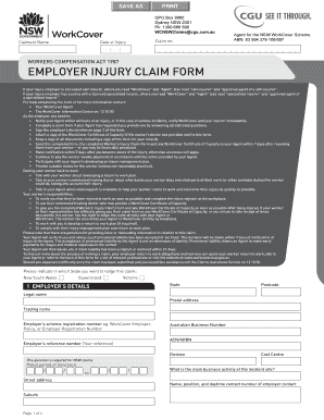 NSW Employer Injury Claim Form