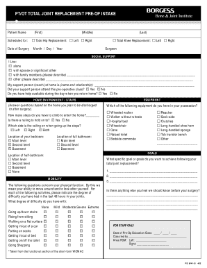 Joint Replacement Pre-Op Intake Form