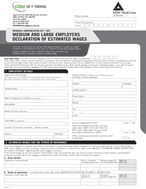 NSW Workers Compensation Declaration of Estimated Wages