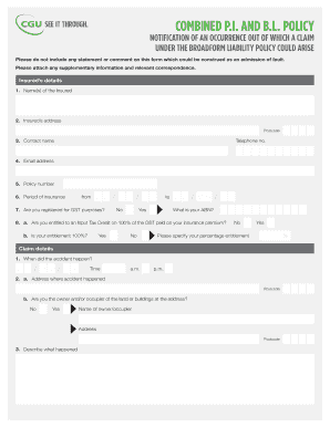 Broadform Liability Notification Form