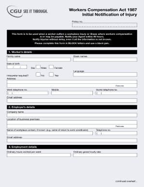 Workers Compensation Initial Injury Notification