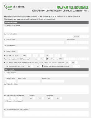 Malpractice Insurance Claim Notification