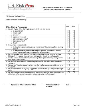 Lawyers Professional Liability Office Sharing Supplement