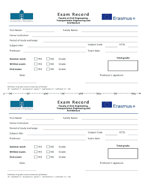 University of Maribor Exam Record