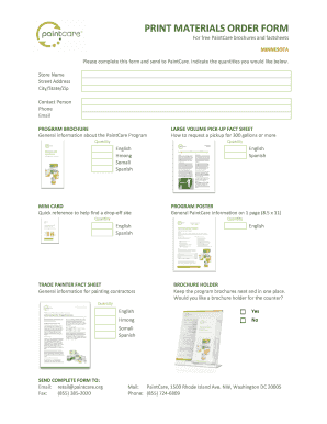 PaintCare Print Materials Order Form