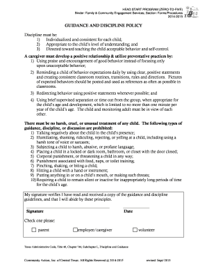Head Start Guidance and Discipline Policy