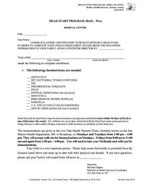 Head Start Medical Enrollment Form