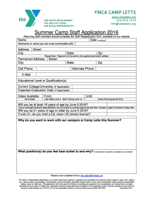 New Counselor Application - Camp Letts - campletts