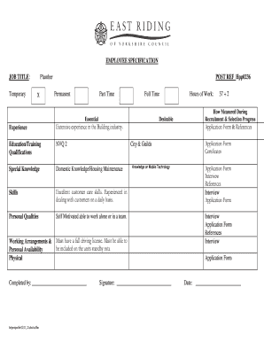 Plumber Job Specification Form