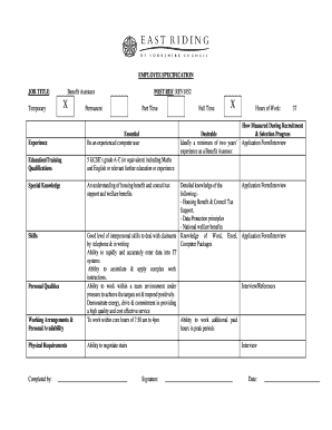Benefit Assistant Job Specification