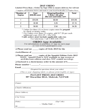 2015 Ordo Order Form