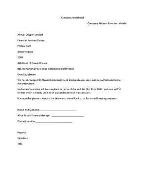 Authorisation to Email Statements and Invoices