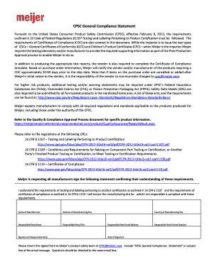CPSC General Compliance Statement