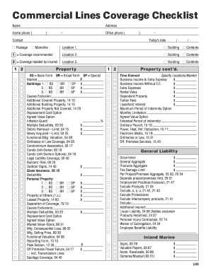 Commercial Lines Coverage Checklist