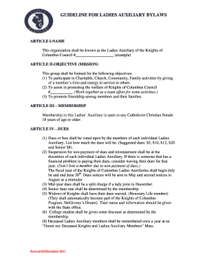 OUTLINE FOR LADIES AUXILIARY - Illinois State Council - illinoisknights