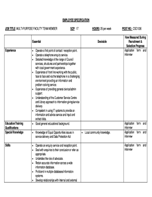 Multi-Purpose Facility Team Member Job Specification