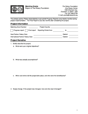 Rotary Foundation Matching Grant Report