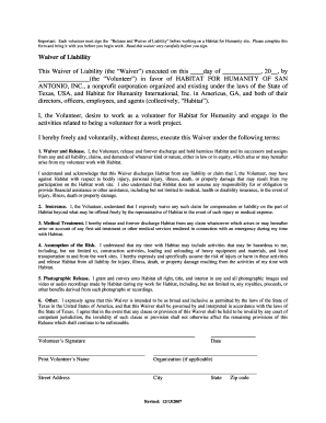Habitat for Humanity Volunteer Waiver